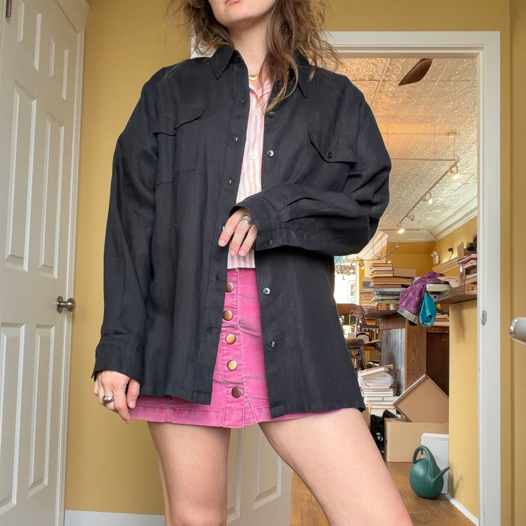 100% Linen Black Button Down