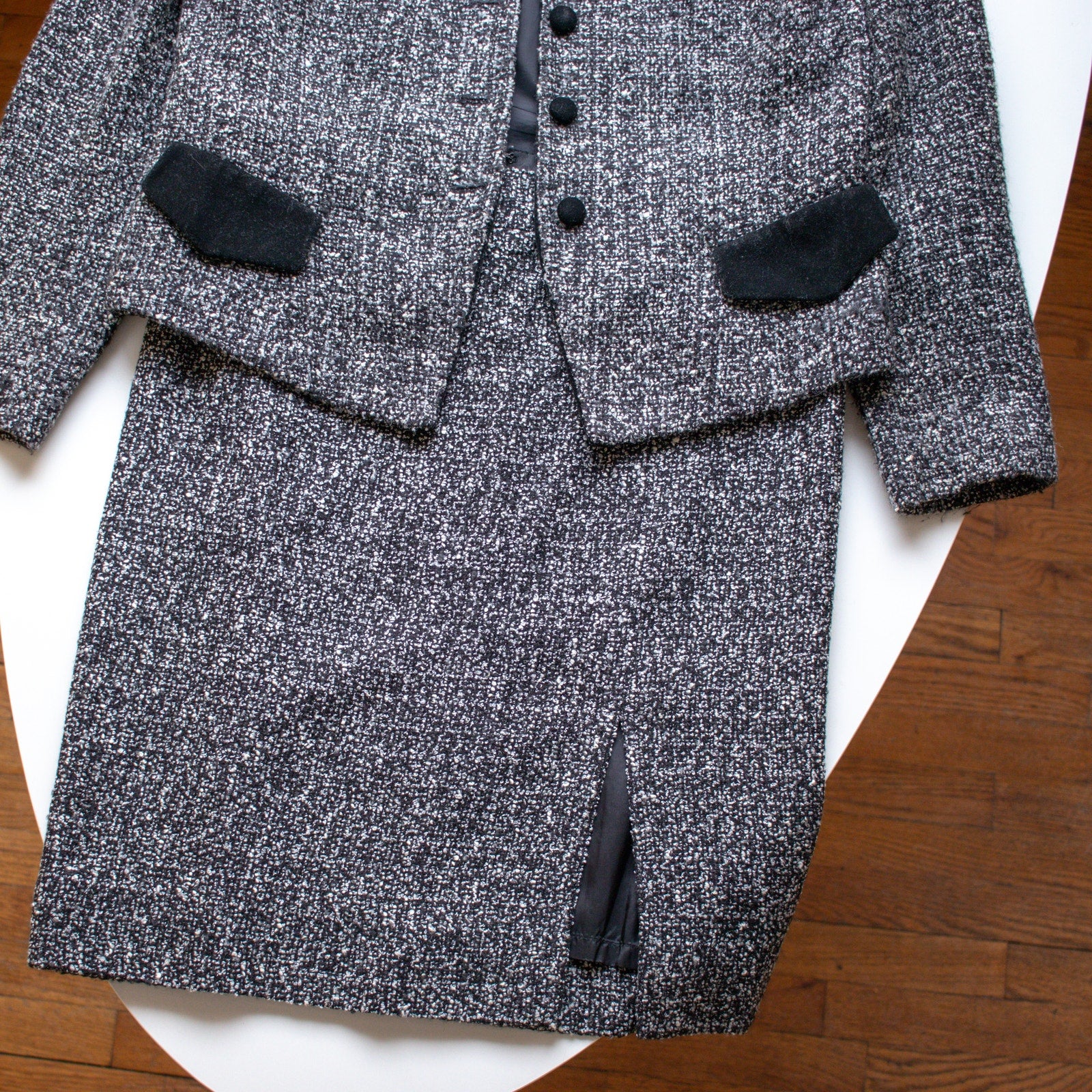 Vintage Matching Multi-Skirt Suit Set Gray and Black Size Large