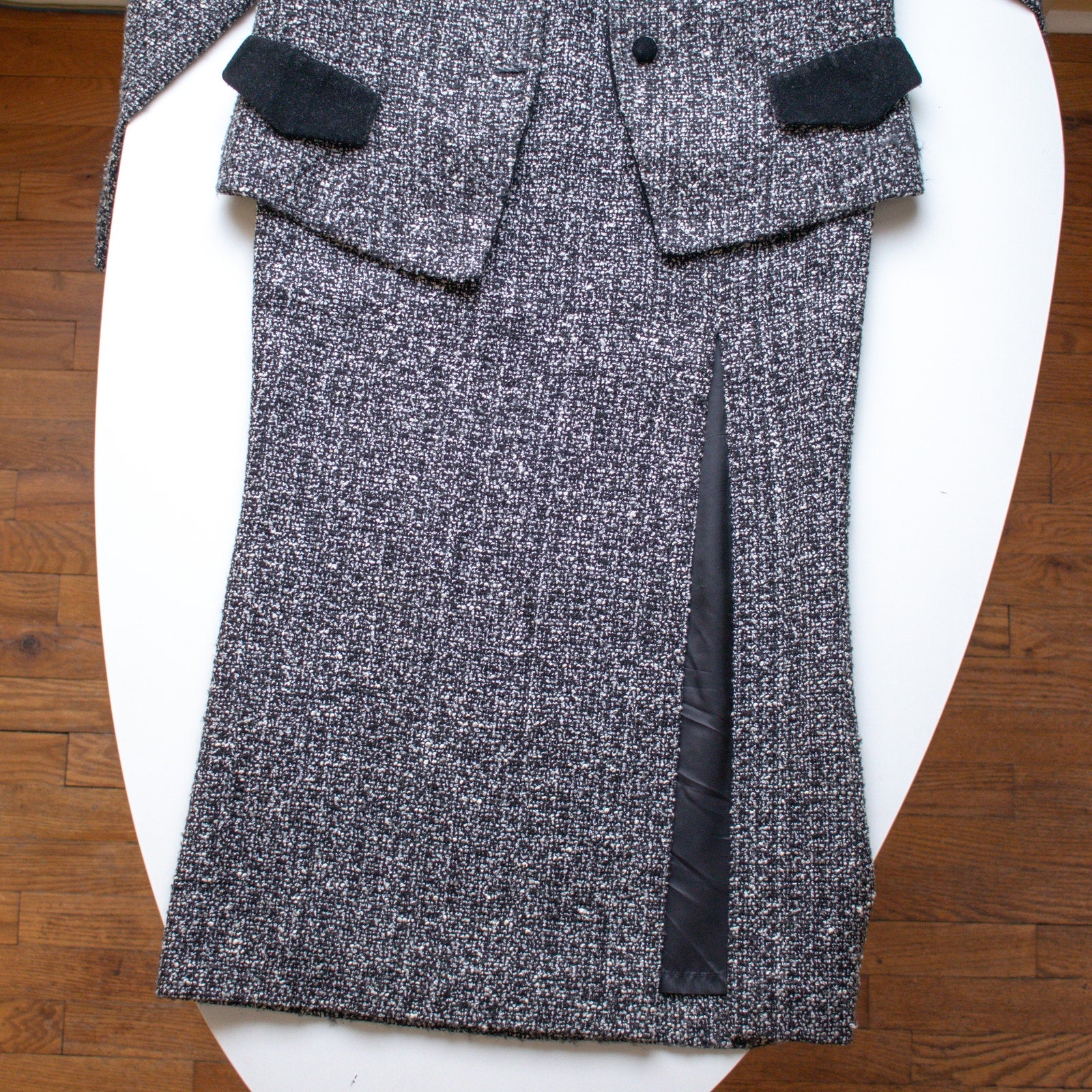 Vintage Matching Multi-Skirt Suit Set Gray and Black Size Large