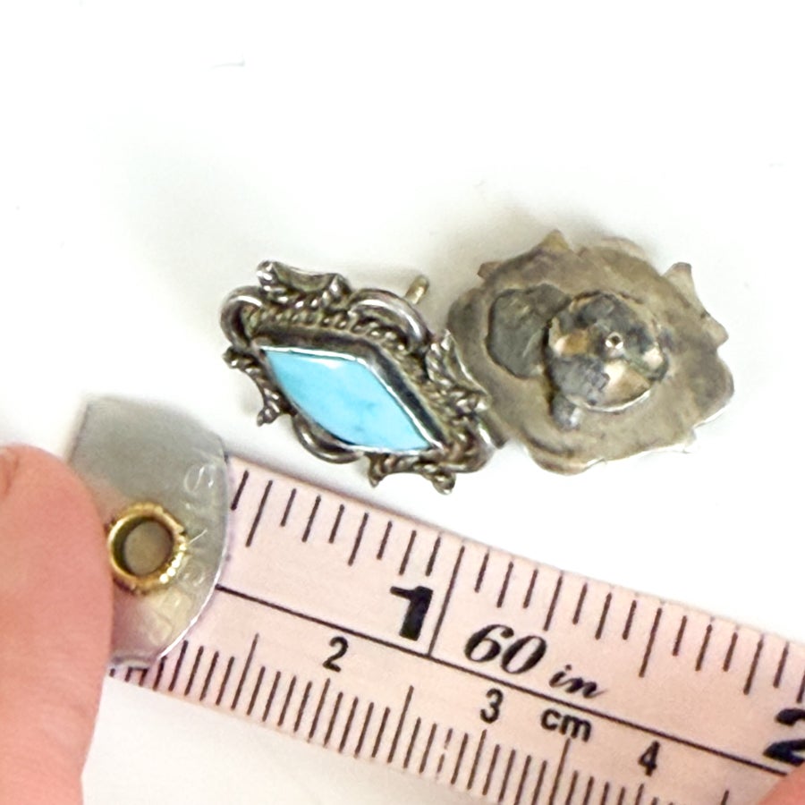 Sterling Silver and Tuqruoise Ornate Stud Earrings Screw Back