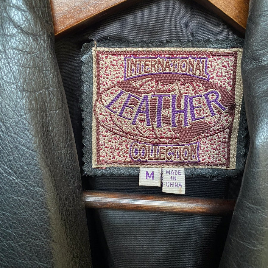 Black Leather Jacket Vintage Belted Robe Women's Size Medium