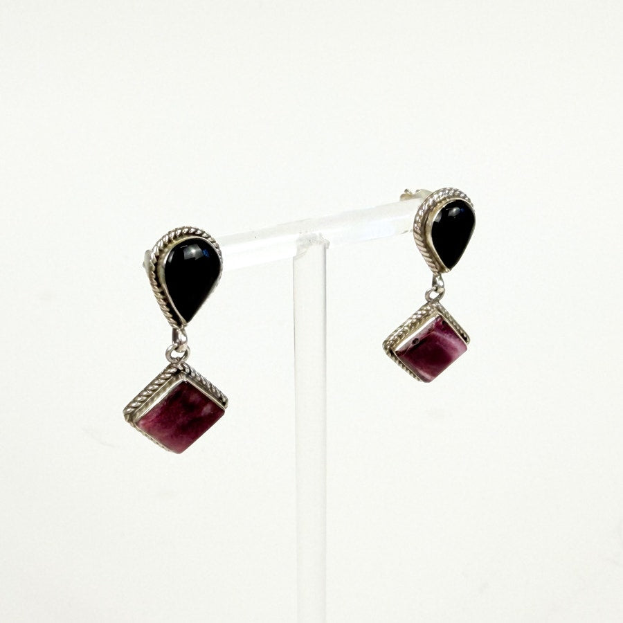 Stone Inlay Sterling Silver Drop Earrings