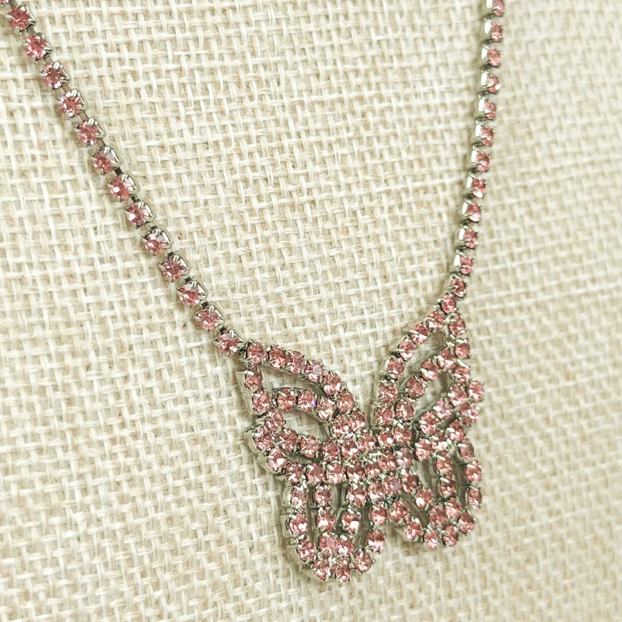 Pink Rhinestone Butterfly Necklace