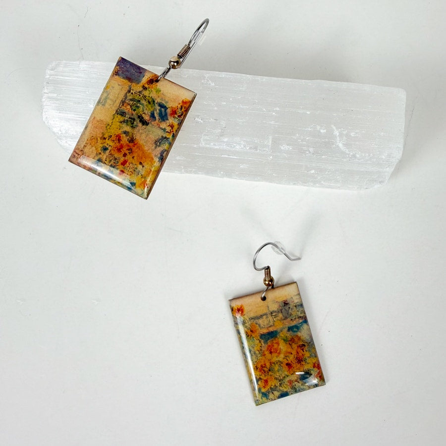 Yellow Dangly Painting Earrings Vintage