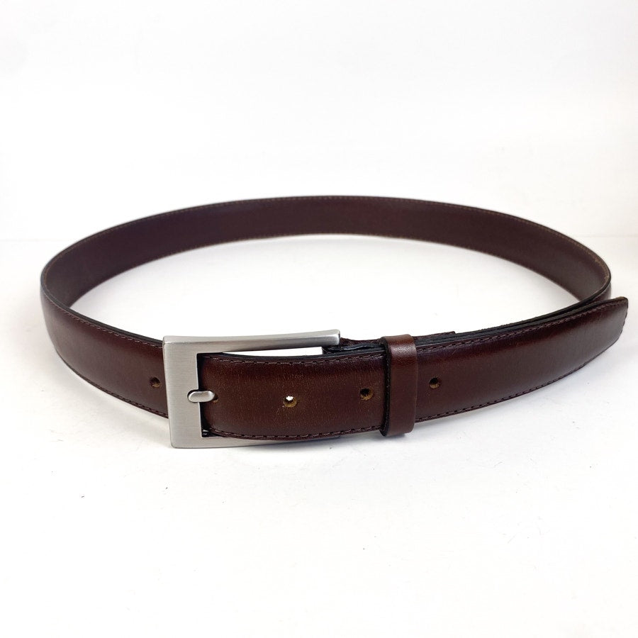 Brown Belt Silver Buckle Genuine Leather Express Design Studio Size 34