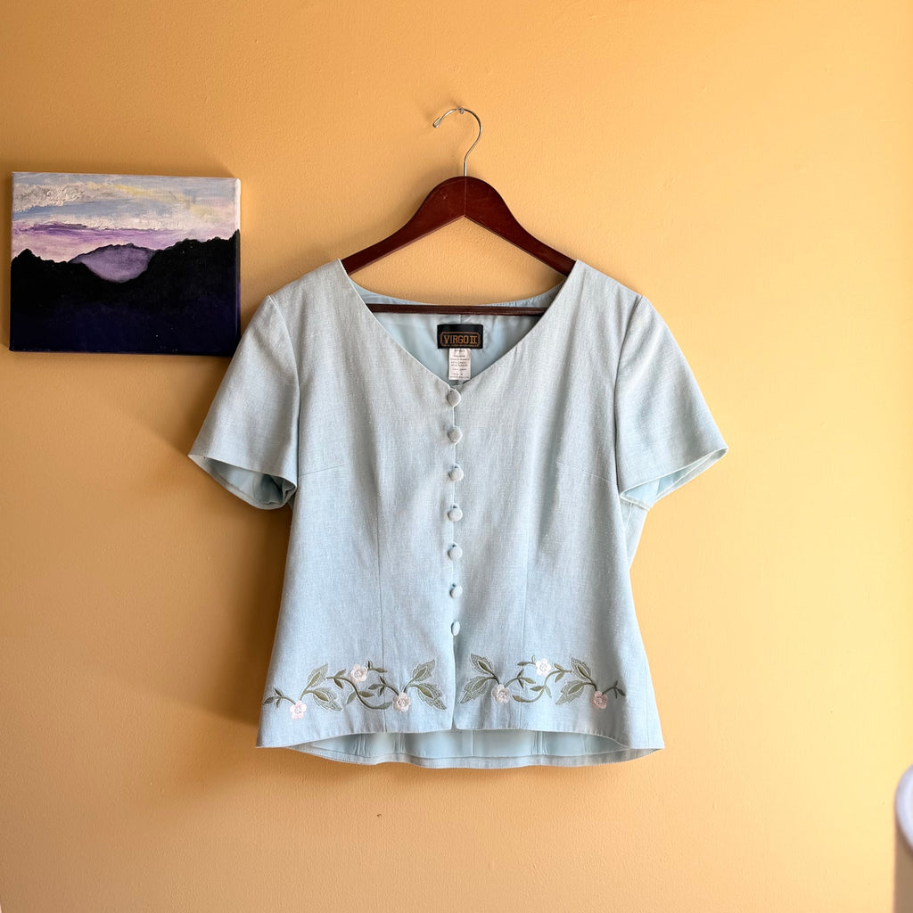 Linen Blend Summery Vintage Shirt Size 6