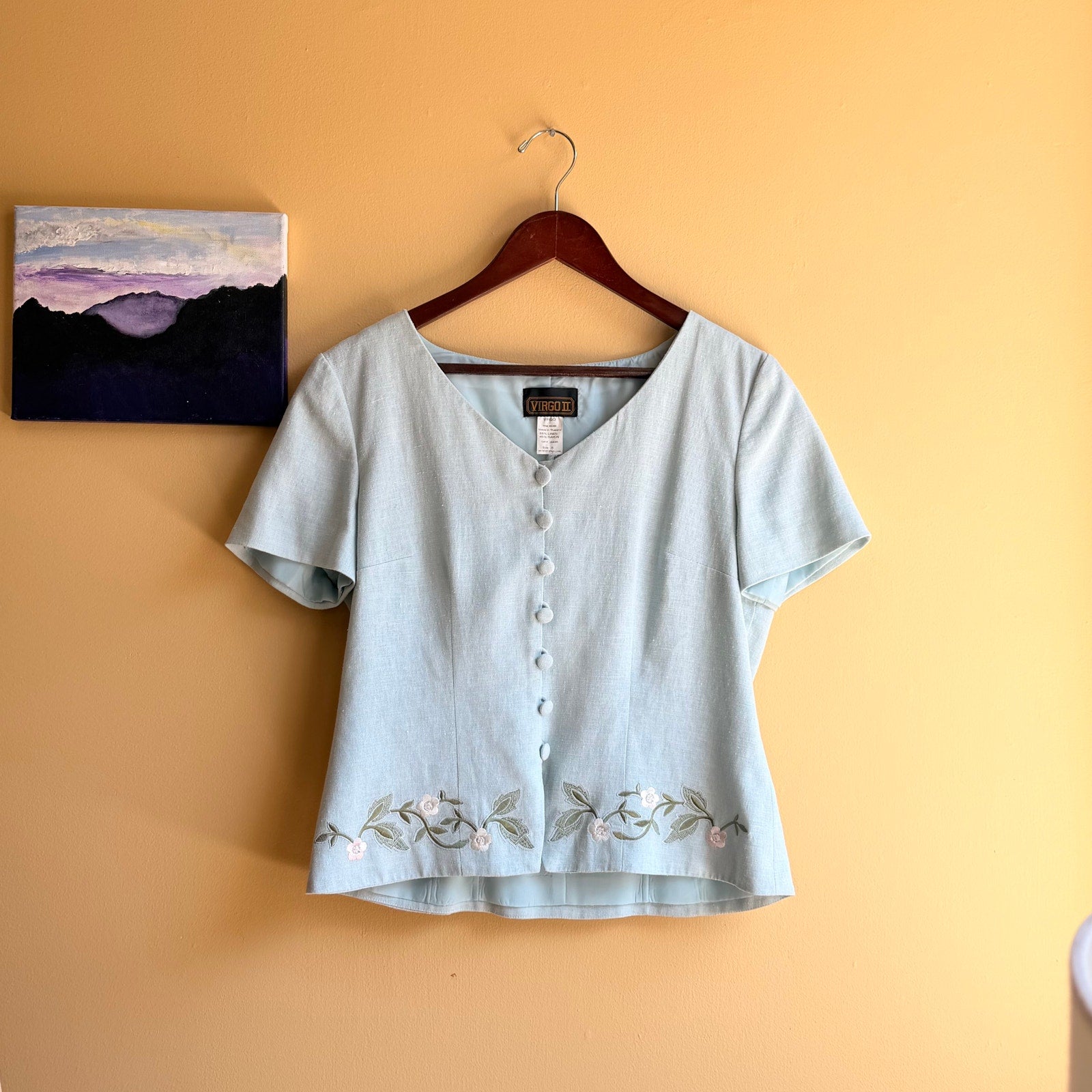 Linen Blend Summery Vintage Shirt Size 6