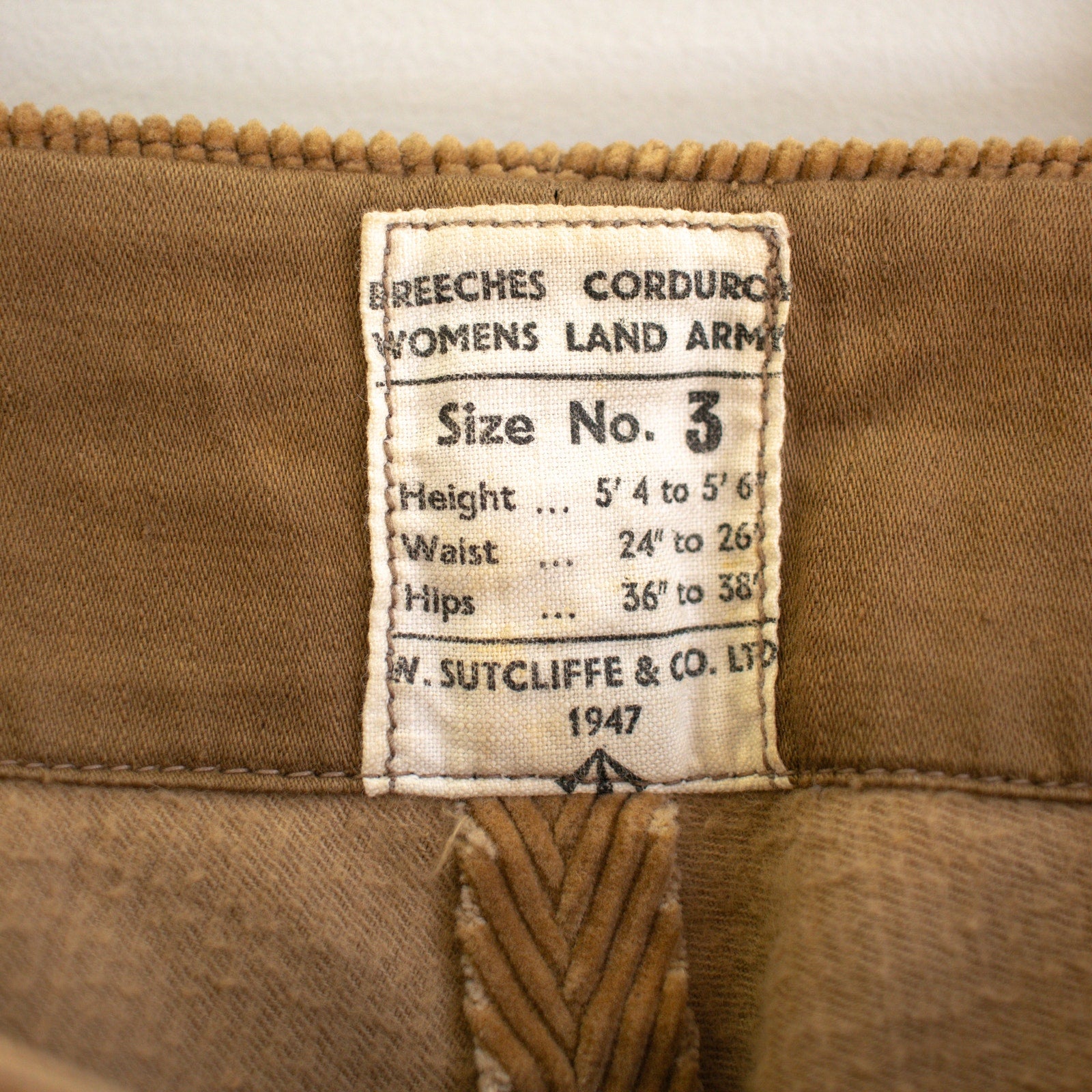 1947 Vintage Beige Corduroy Riding Pants Women's Size Small
