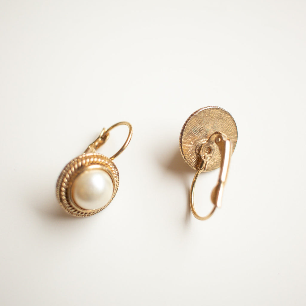 Gold Tone Leverback Pearl Style Earrings