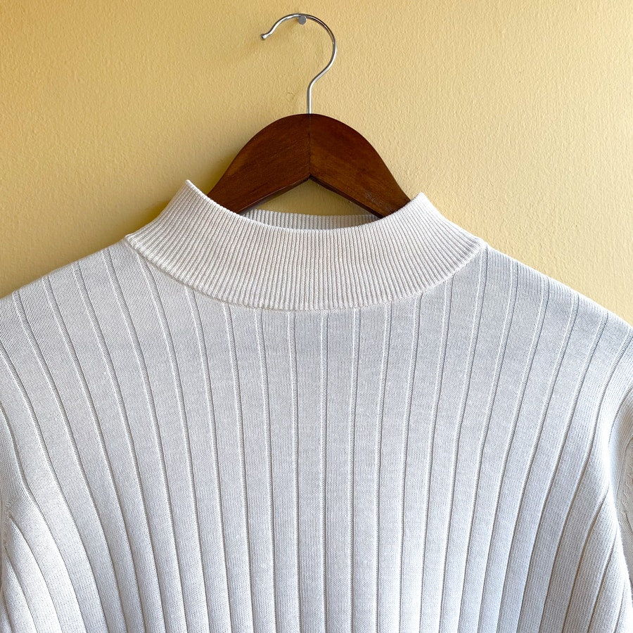 Vintage Cream Silk Mock Neck Silk & Cotton Blend Natural Textiles Size large