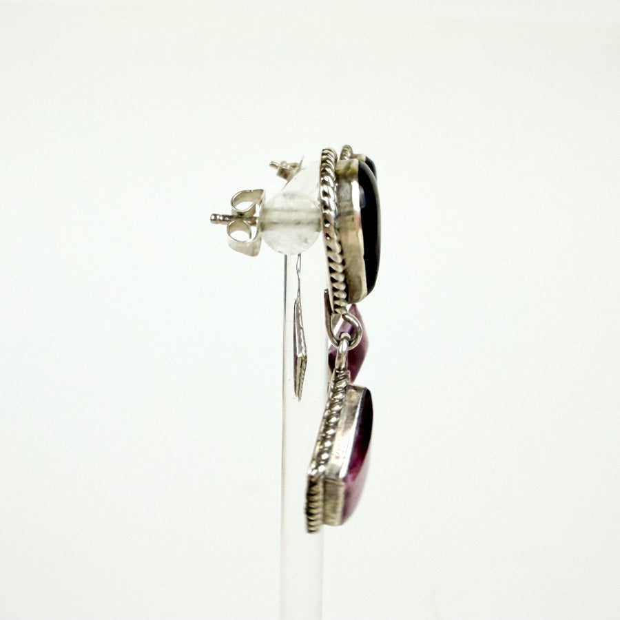 Stone Inlay Sterling Silver Drop Earrings
