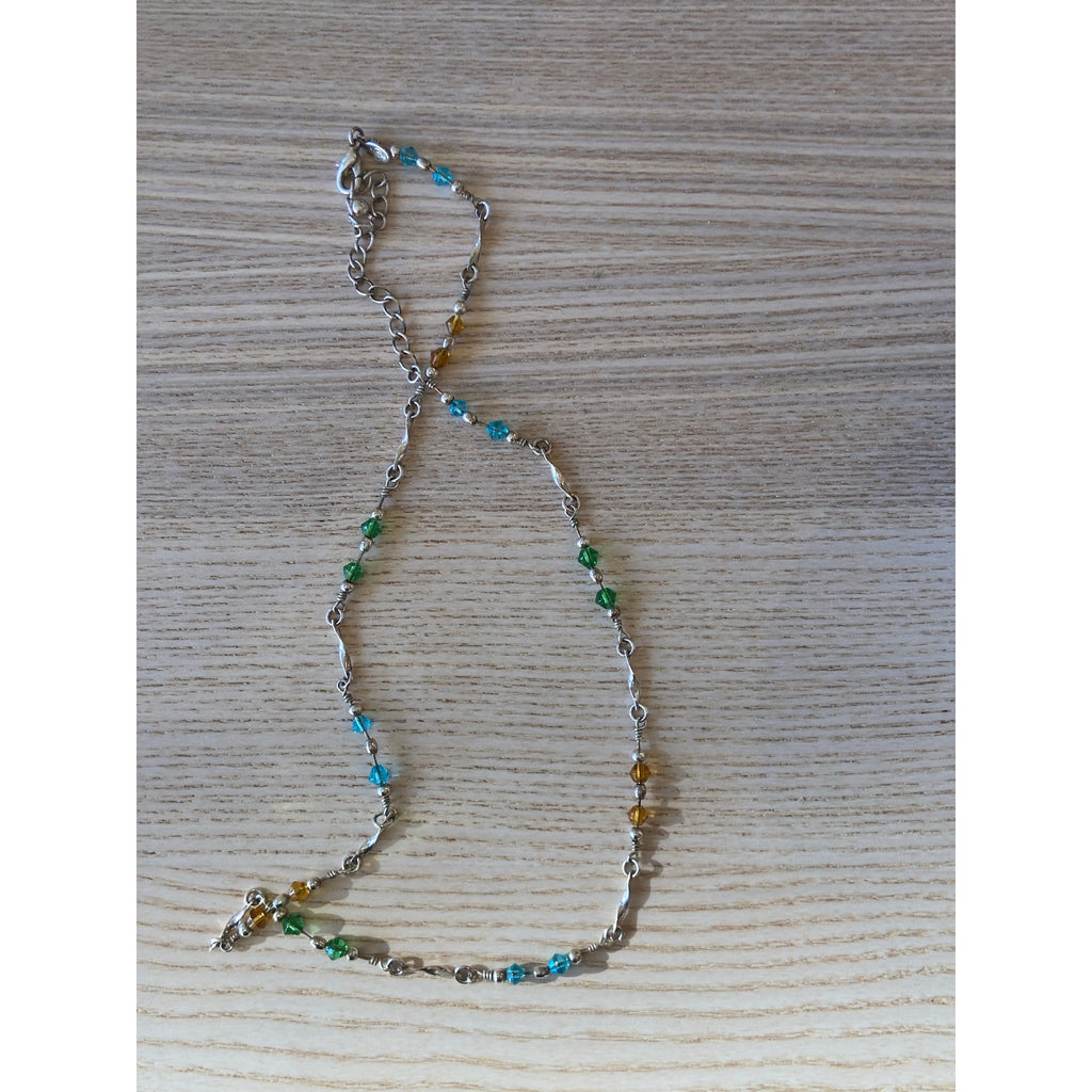 Adjustable Silver Necklace Colorful Beaded
