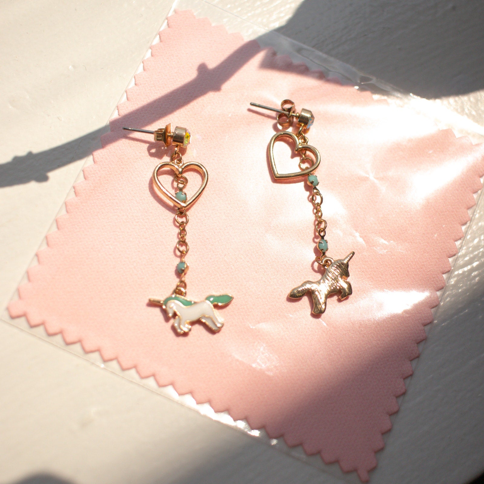 Bedazzled Unicorn Heart Gem Dangle Earrings