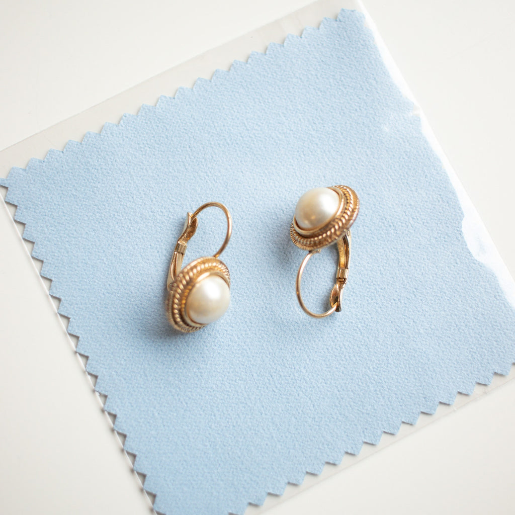 Gold Tone Leverback Pearl Style Earrings