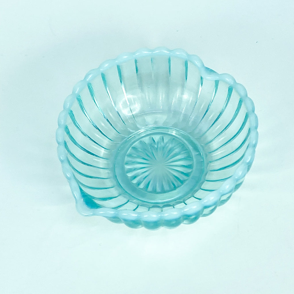 80s-90s Fenton Light Aqua Blue Opalescent Edged Heart Bowl