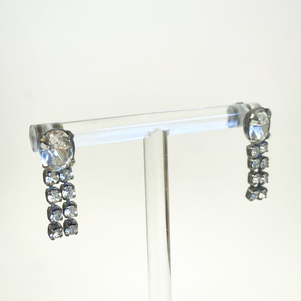 Silver Earrings Little Sparkly Rhinestone Dangly Earrings Silver Tone Vintage