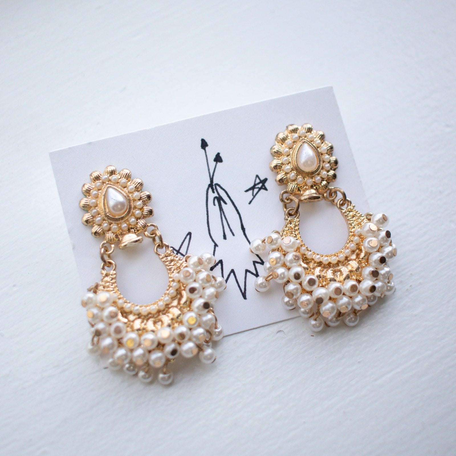 Beaded Gold Tone Earrings