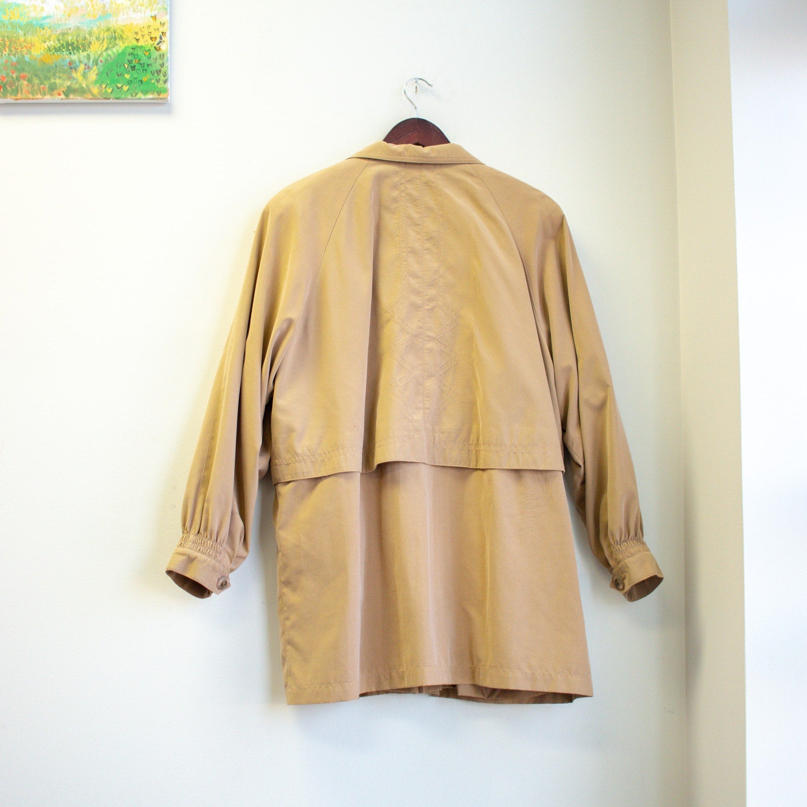 Gallery Vintage Puffy Beige Ornate Stitch Windbreaker Size Petite Small