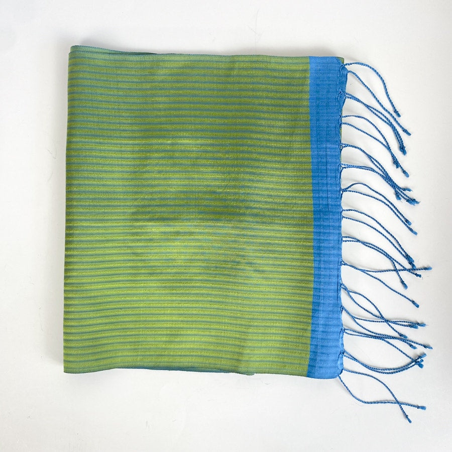 Vintage Scarf Carol Cassidy Green & Blue Silk Scarf Long