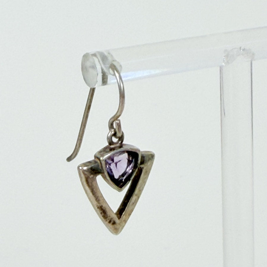 Sterling Silver Earrings Vintage Amethyst Drop Art Deco Small