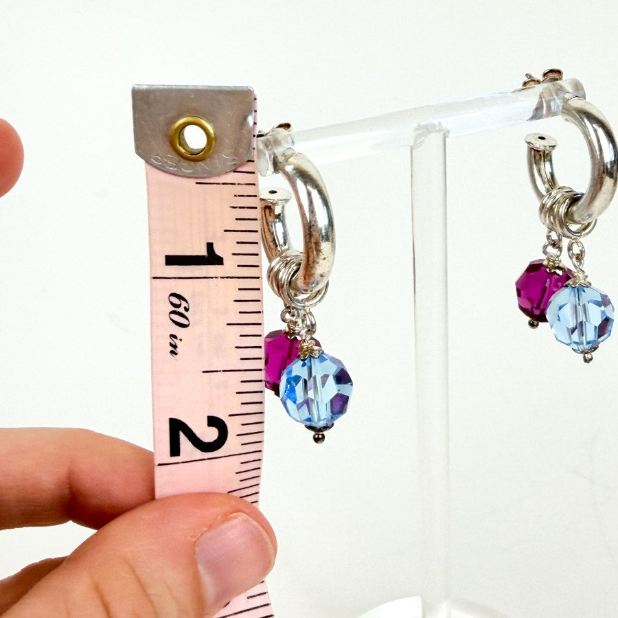 Silver Hoop Earrings with Removable Dangly Beaded Attachments