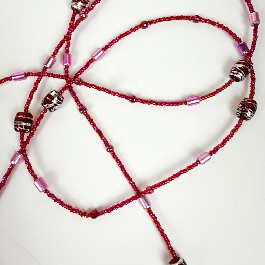 Pink Beaded Long Strand Necklace Y2K
