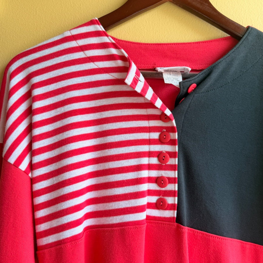 Made in USA Vintage Striped Colorblock Black and Red Pullover Sweatshirt
