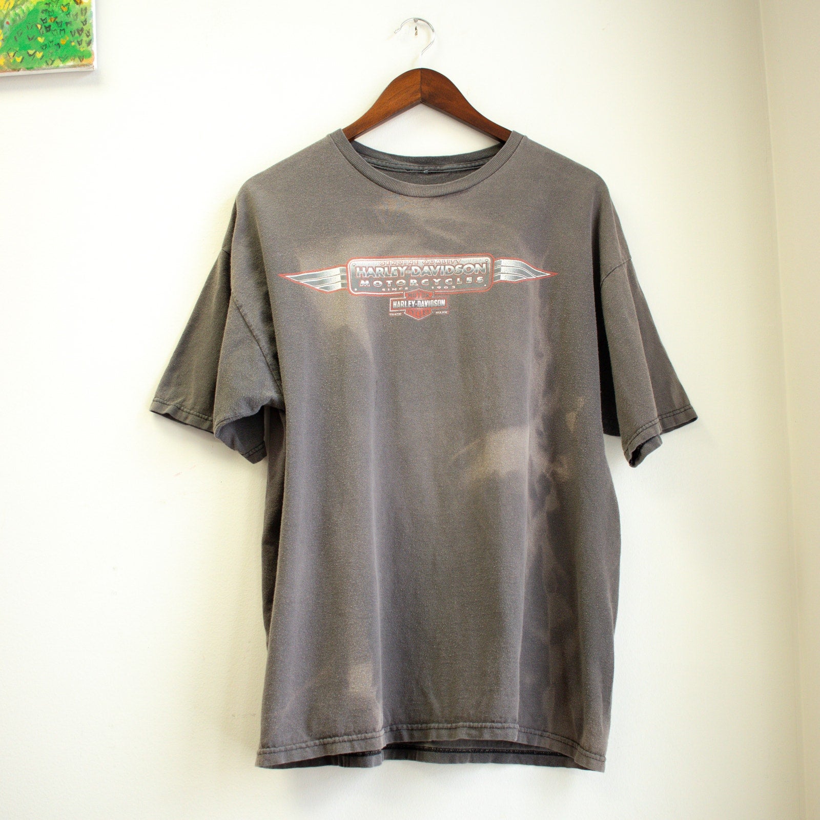 Harley Davidson Bleached Worn grey Tee Oversized Tee Size Large