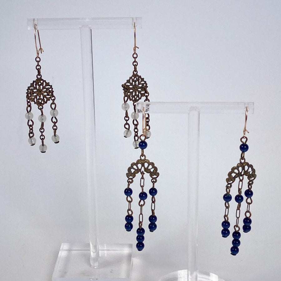 Boho Dangly Earrings Blue and Gold