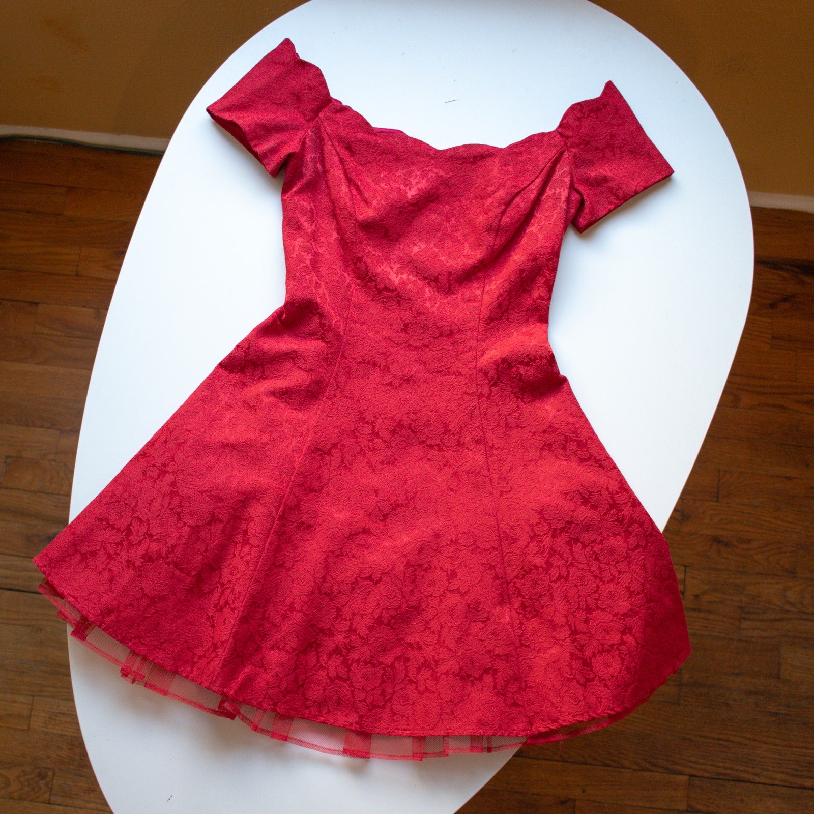 Vintage Red Floral A-Line Knee Length Cocktail Dress Size 5