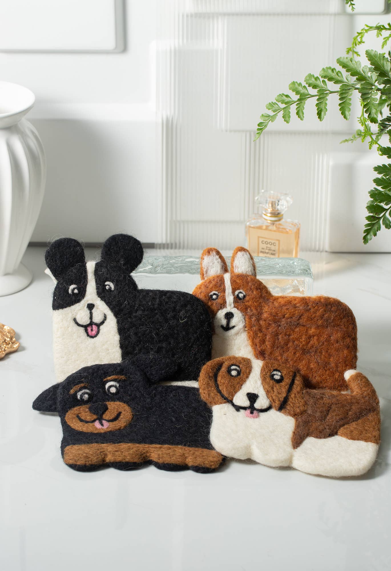 Nepal Handmade Dog Felt Coffee Cup Mug Table Mat Coasters