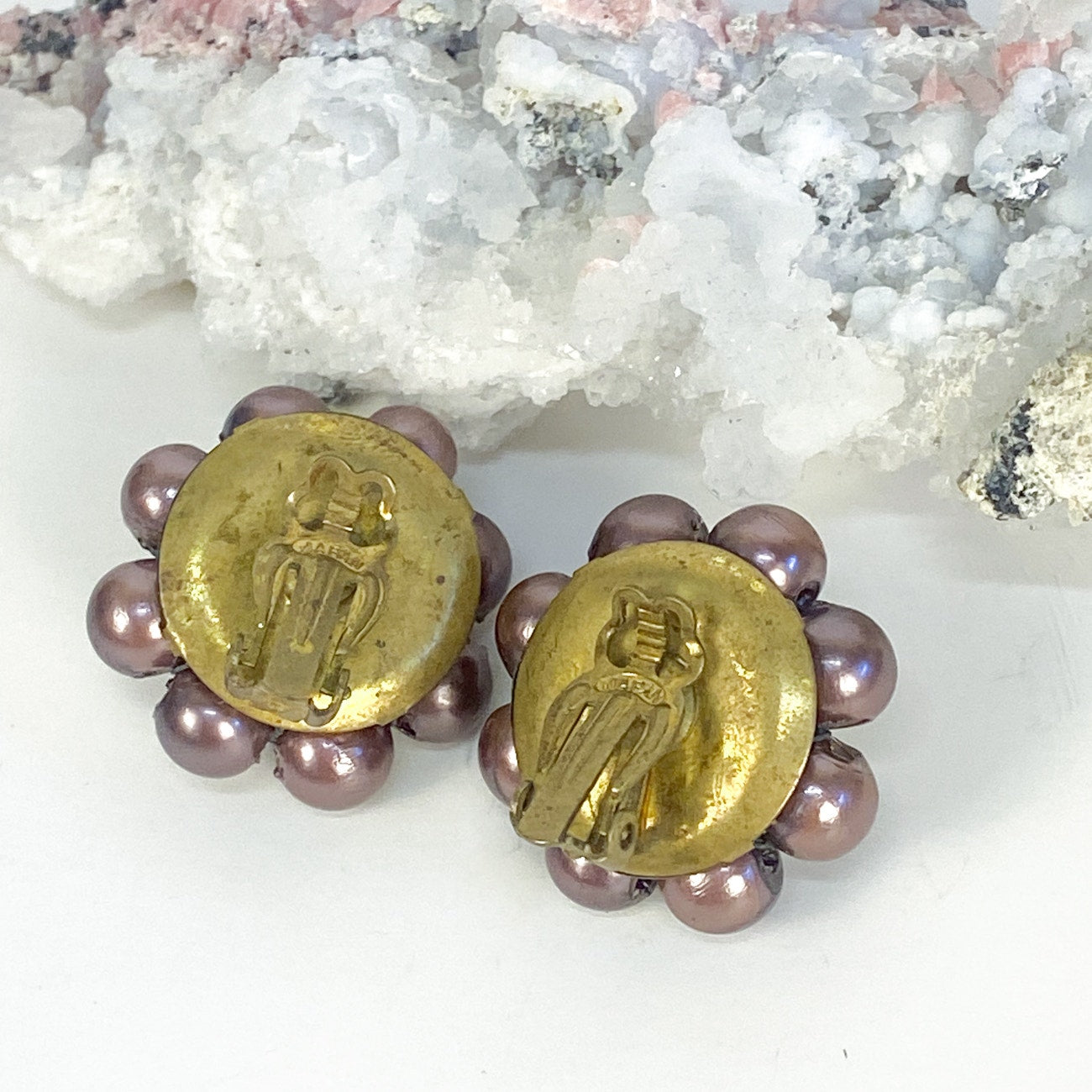 Clip On Earrings Vintage Purple Made in Japan Clip-Ons