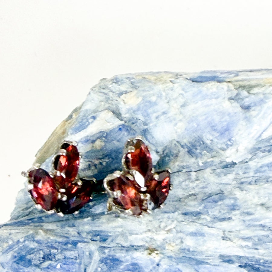 Triple Marquis Lotus Flower Sterling Silver Studs