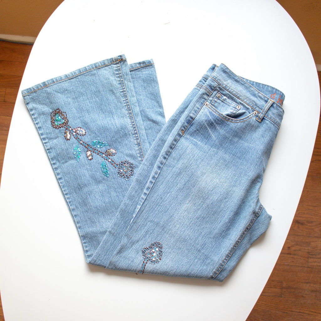 Vintage d. Jeans Y2K Sequin Embroidered Boot Cut Jeans Size 12