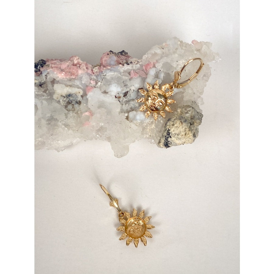 14K Yellow Gold Sun Celestial Charm Earrings