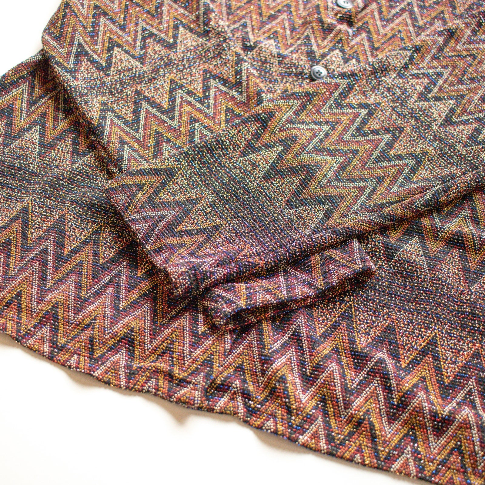 Vintage Carole Little Sparkly Chevron Button Up Blouse Size 10