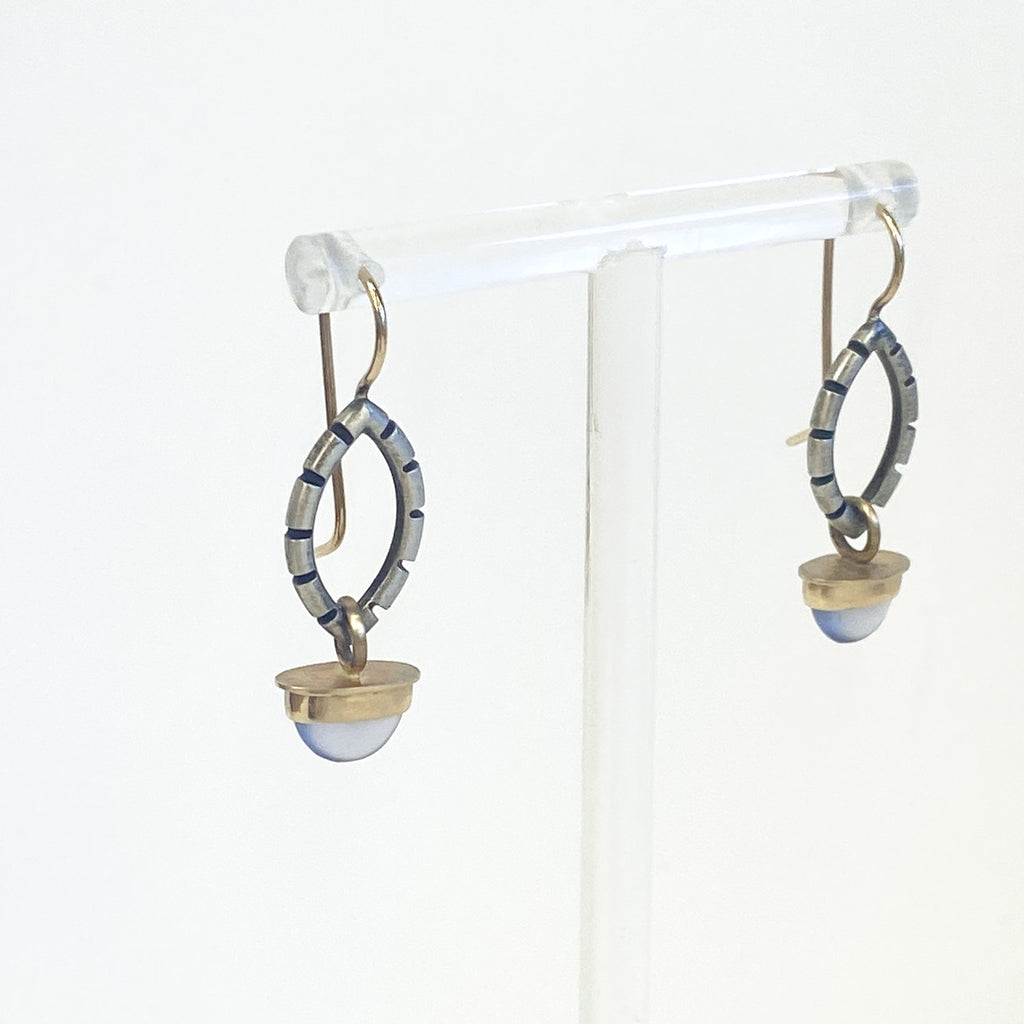 Gold and Sterling Silver Purple Moonstone Drop Earrings
