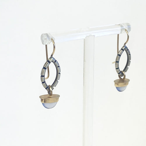 14K Gold and Sterling Silver Purple Moonstone Drop Earrings