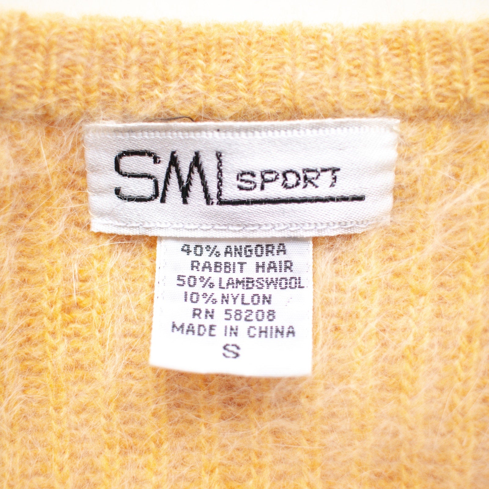 Vintage Angora Rabbit Hair Yellow Wool V-Neck Sweater Size Small