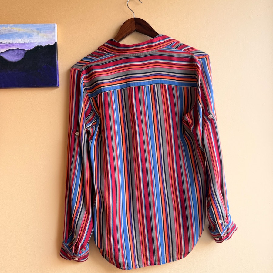 Lauren Ralph Lauren 100% Silk Striped Button-Up Blouse Size Small
