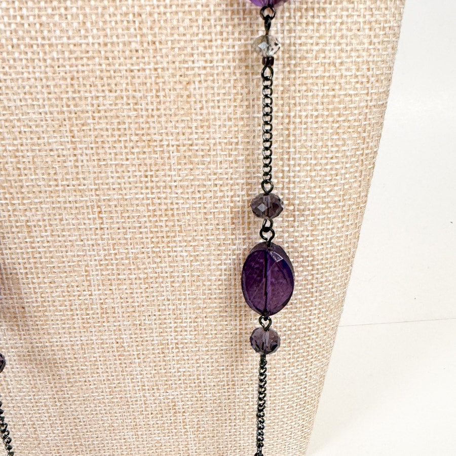 Purple Beaded Tassel Chain Necklace