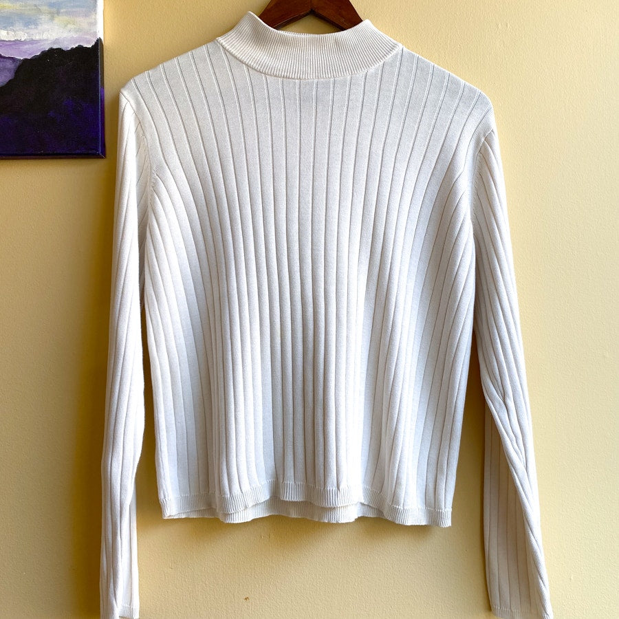 Vintage Cream Silk Mock Neck Silk & Cotton Blend Natural Textiles Size large