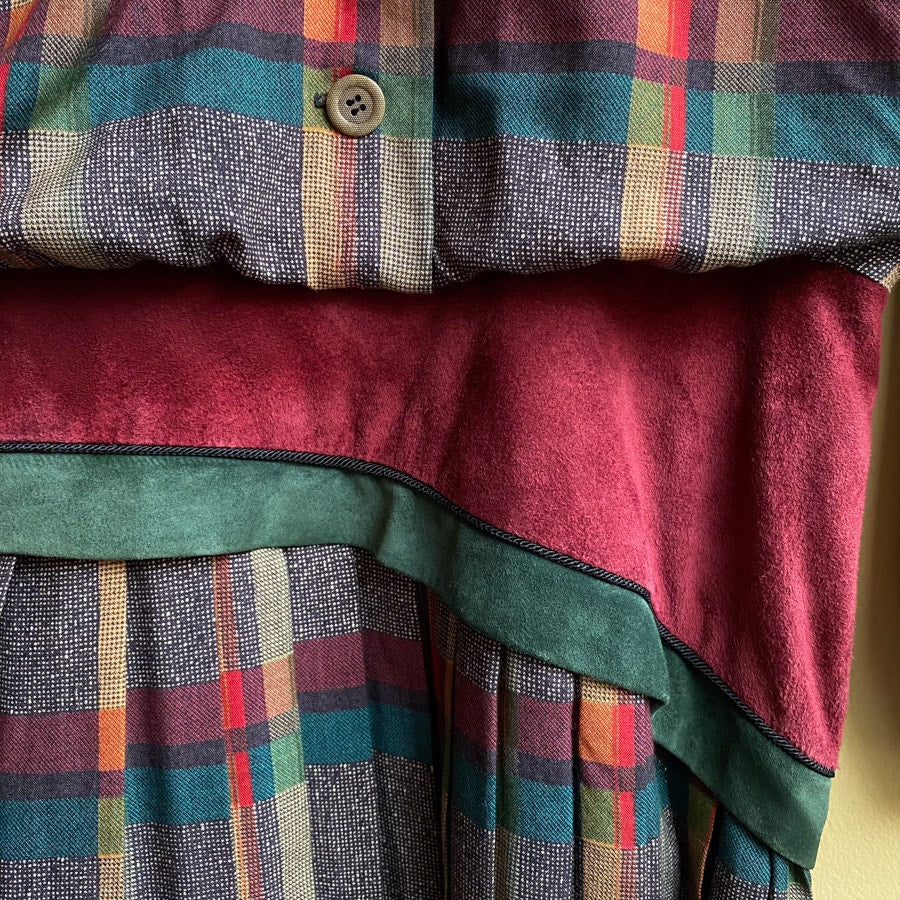 Plaid Workwear Dress Vintage Saks Fifth Avenue Pleated Skirt Drop Waist Size 12