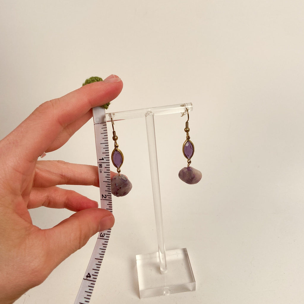 Gold Tone Purple Mineral Earrings