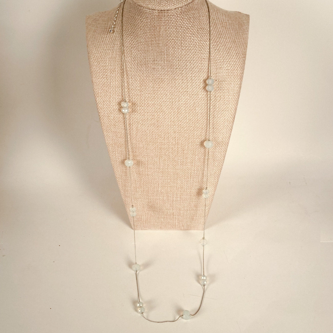 Silvery Iridescent Beaded Strand Necklace | Long Station Necklace