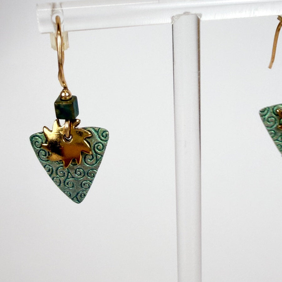 Green and Gold-Tone Celestial Earrings