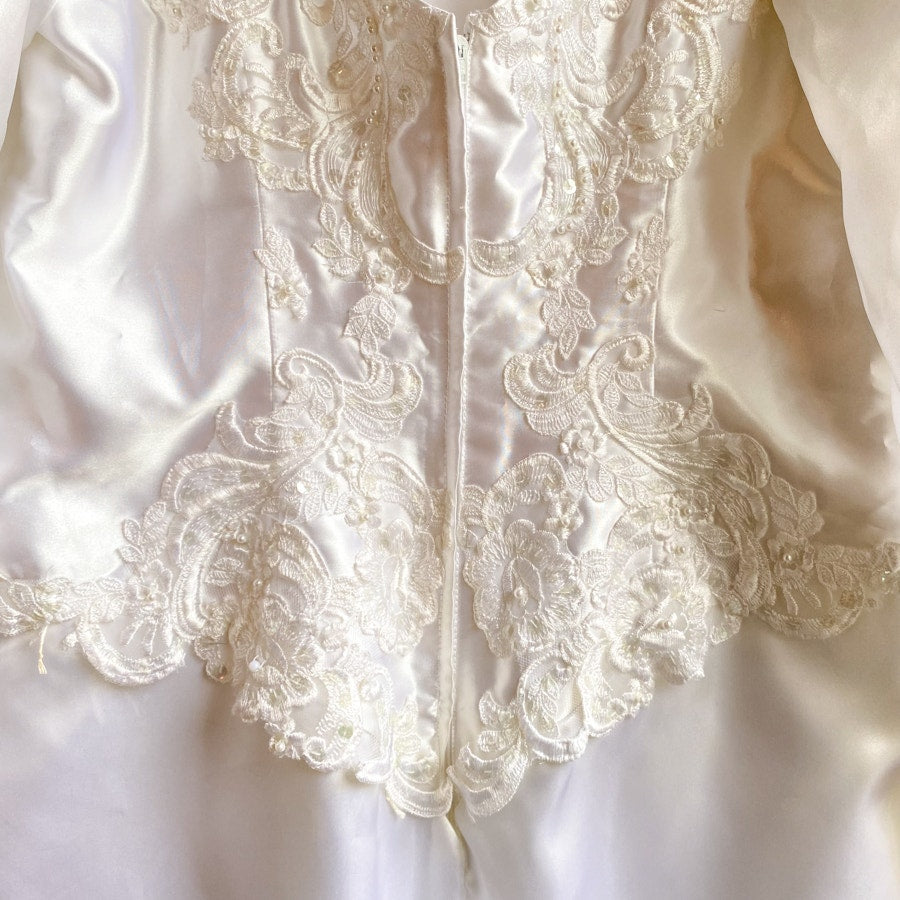 Wedding Dress 1980s Puff Sleeve Open Back Dress