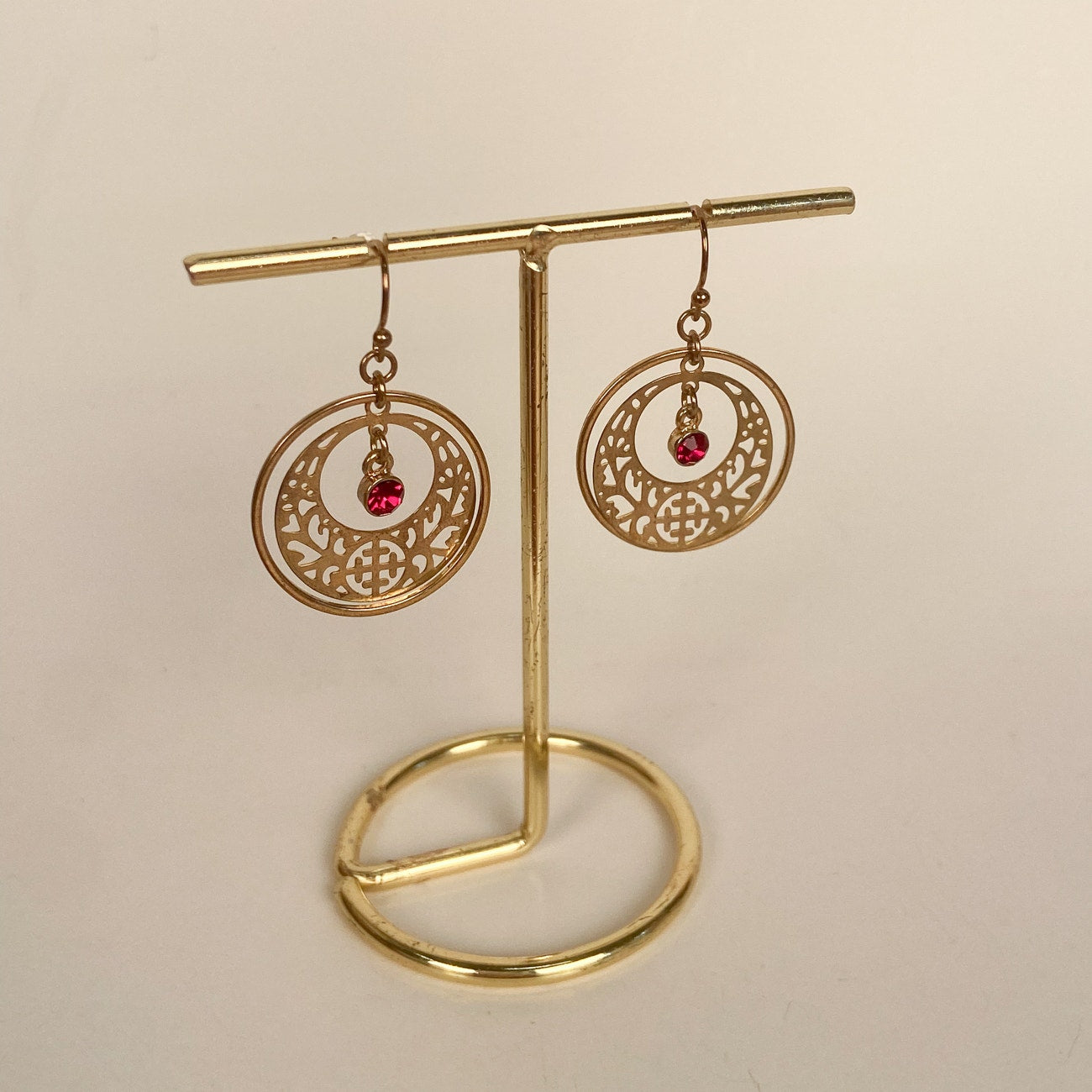 Whimsygoth Gold & Red Dangly Earrings