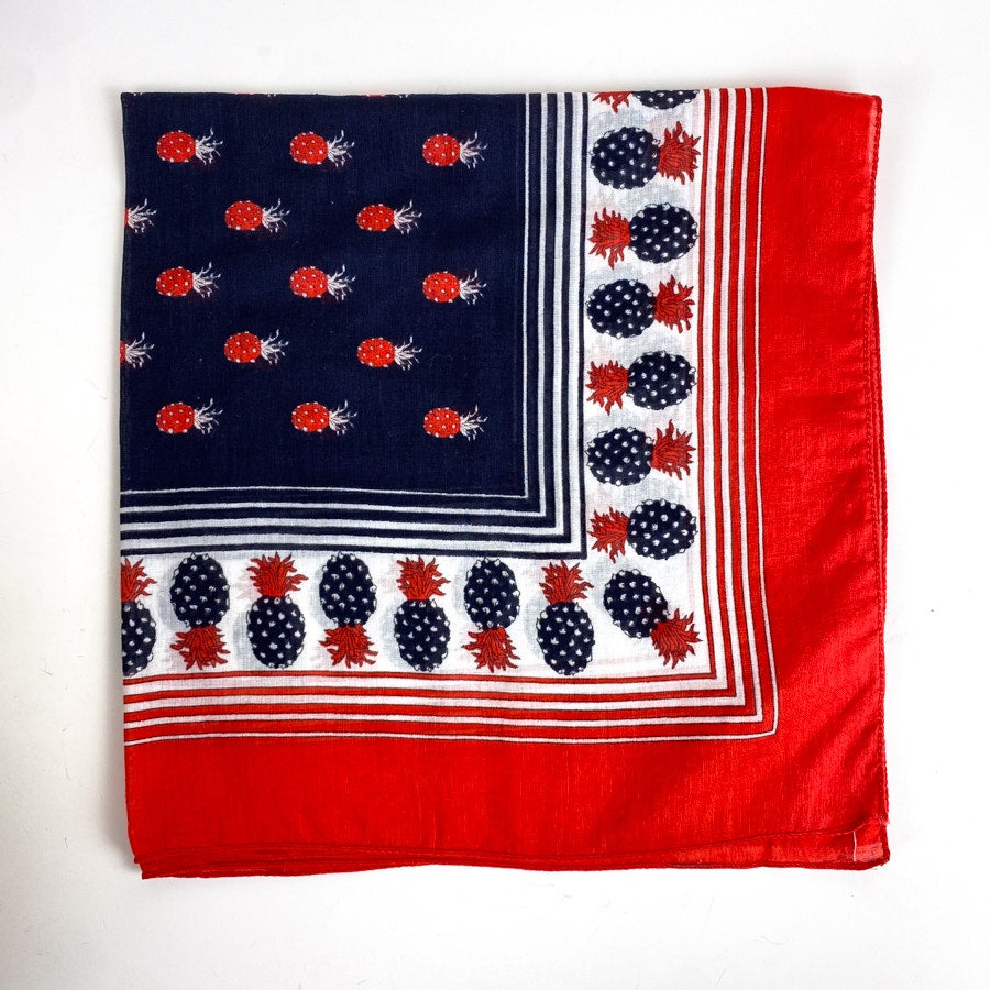 Leonardi Vintage Pineapple Print Red White & Blue Square Scarf