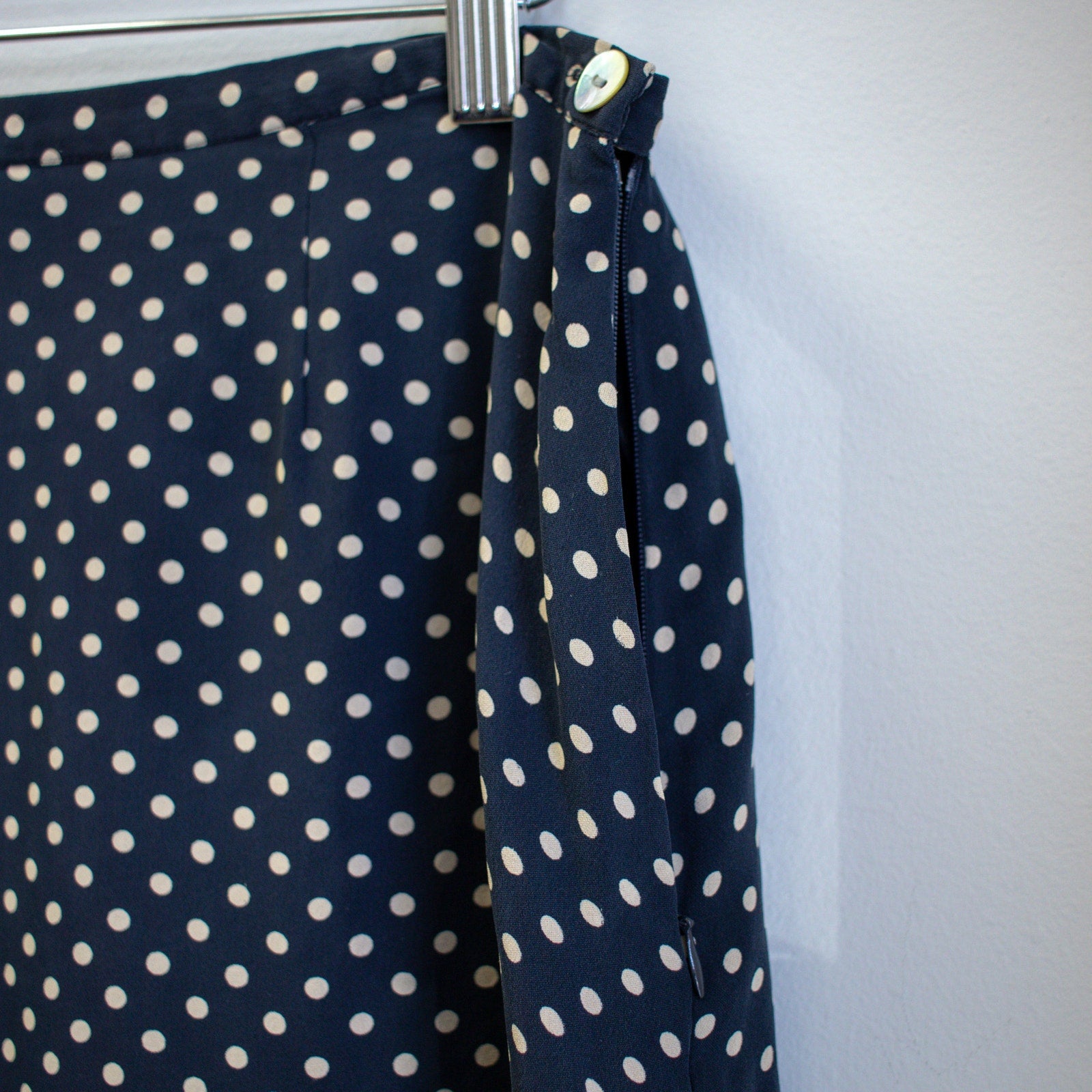 Vintage Silk Mini Skirt White Polka Dot Navy Skirt